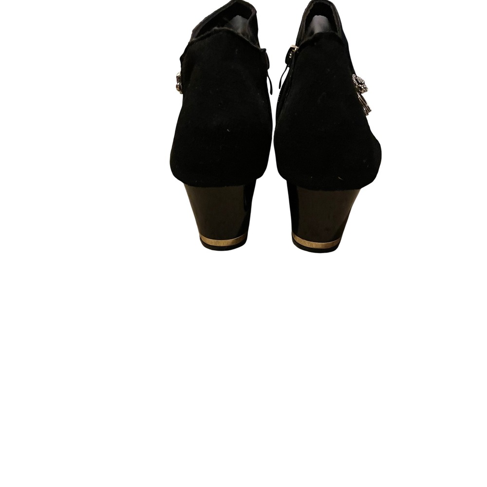 Black Mesh Panel Faux Suede Block Heel Pumps with Red Bottoms Size 41 - Picture 4 of 5
